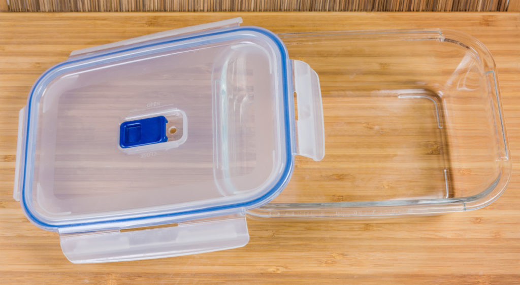 Glass food storage container with lid.